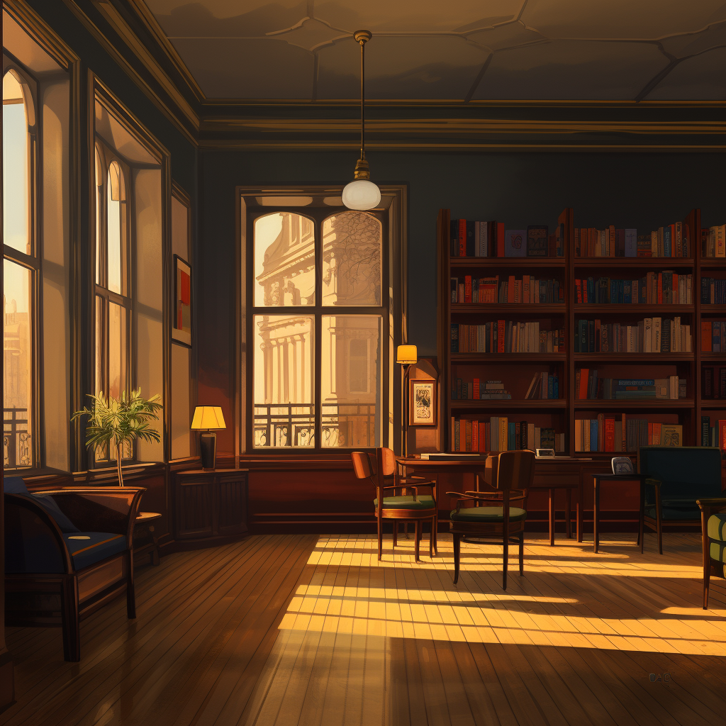 Cozy library in Hopper's style