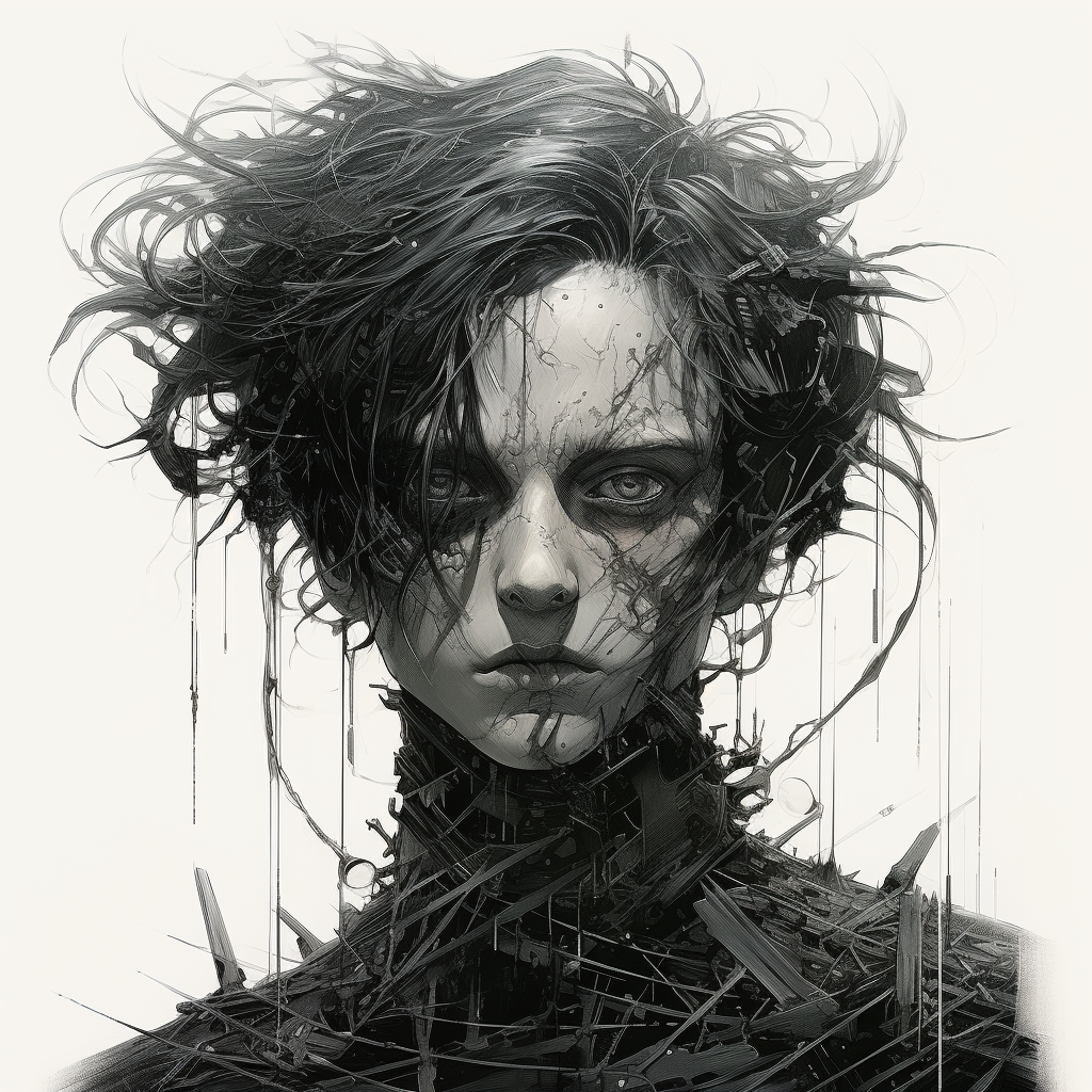 Detailed Evil Artwork: Edward Scissorhands and Pooky