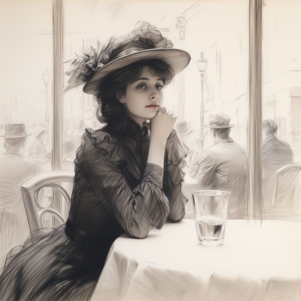 Beautiful portrait of an Edwardian lady in a Paris café