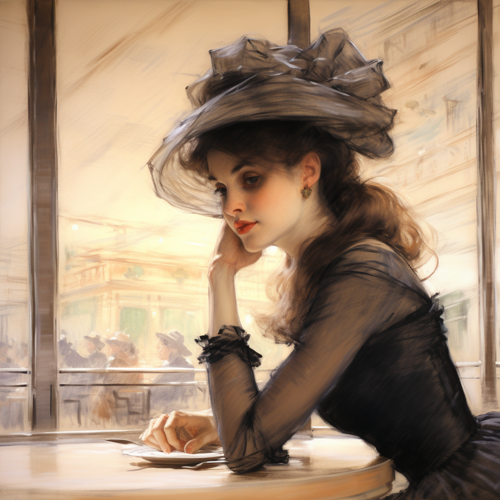 Portrait of an Edwardian Lady in Paris Café