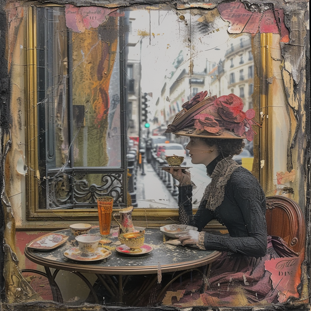 Edwardian woman in Paris cafe