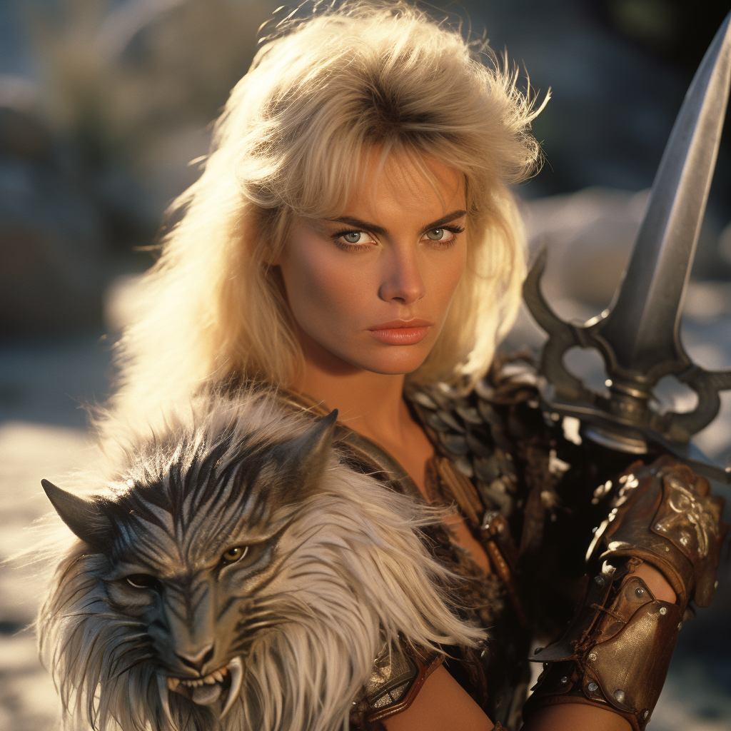 Erika Eleniak wielding claymore sword