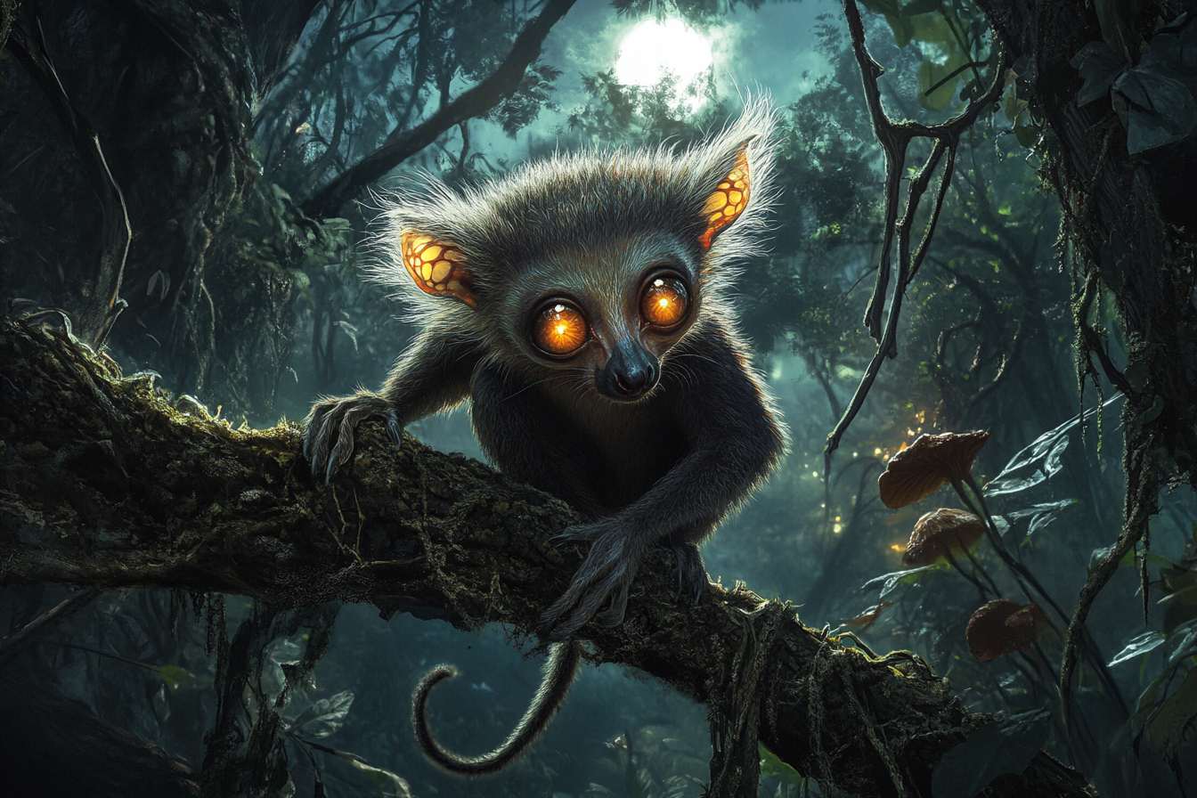 Nocturnal lemur with glowing eyes