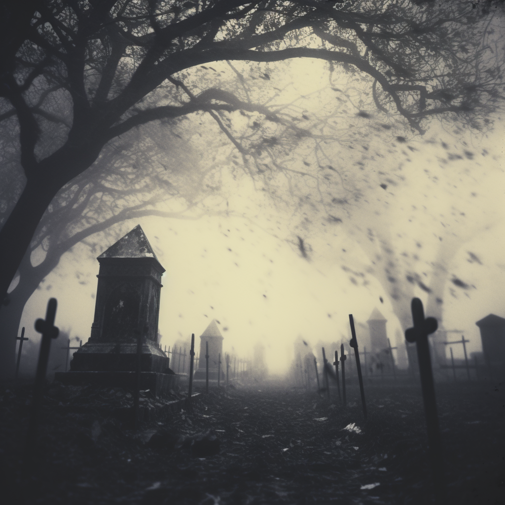 Spooky foggy cemetery Halloween poster