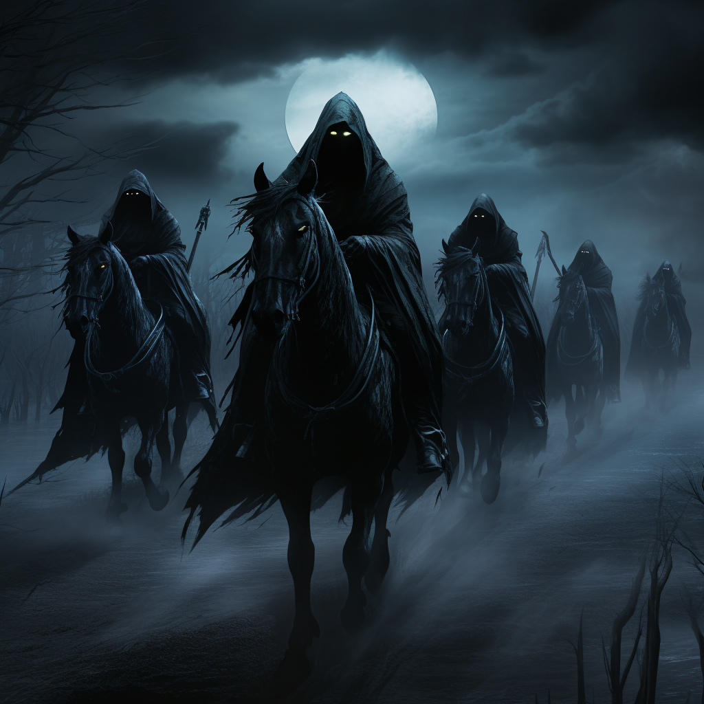 Nazgûl hunting with glowing eyes