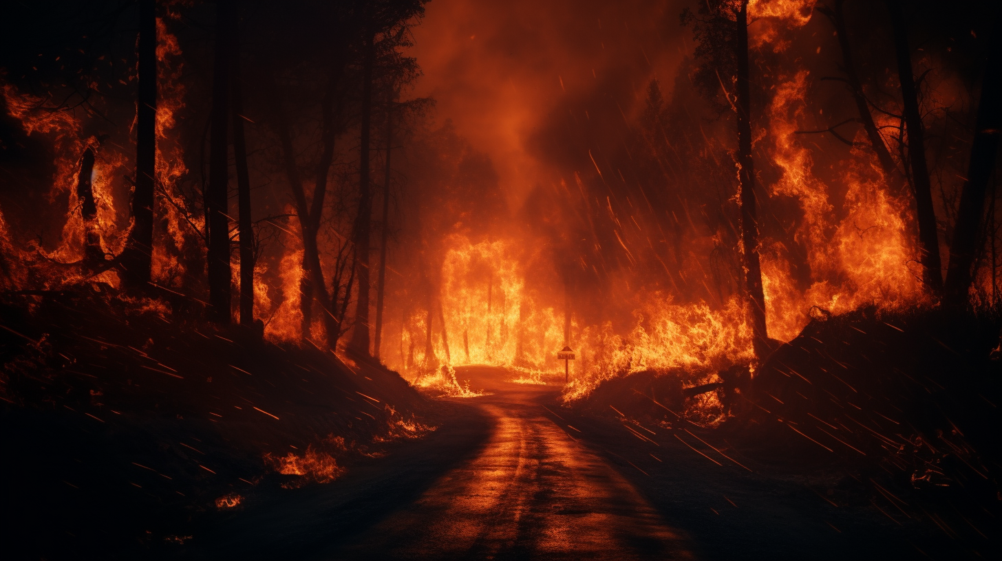 Dark and Scary Road with Fiery Gates