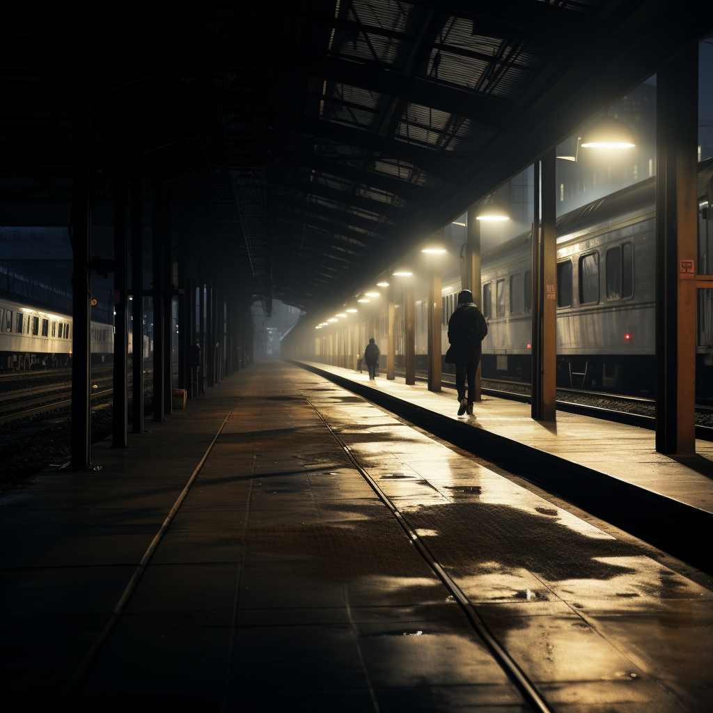 Eerie train station at night