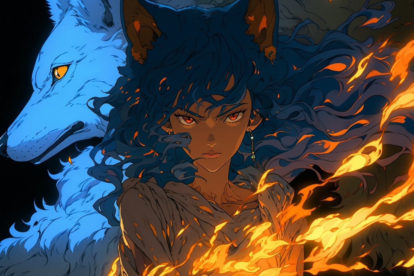 Eerie Woman with Periwinkle Blue Hair and Fox