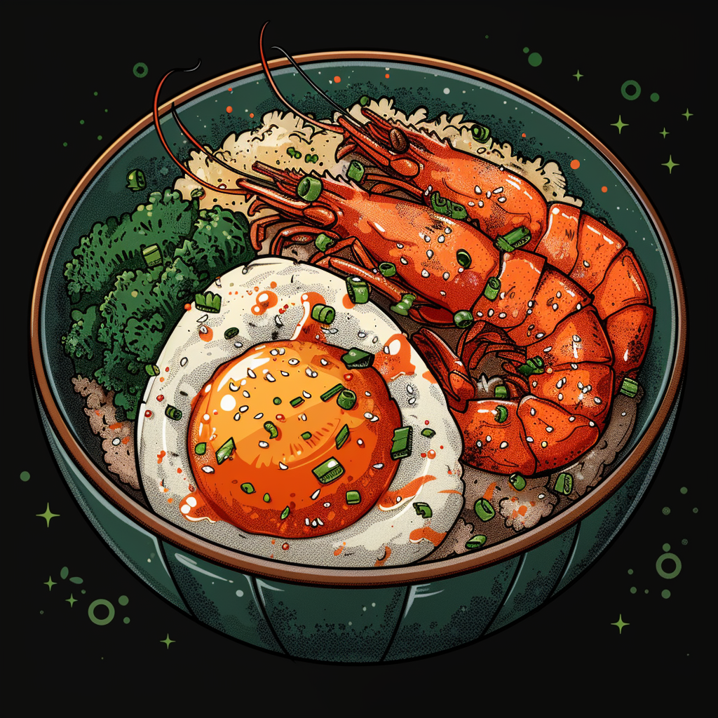 Egg shrimp cartoon illustration black background