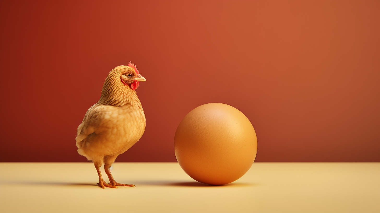 Animated image of egg and chicken debate