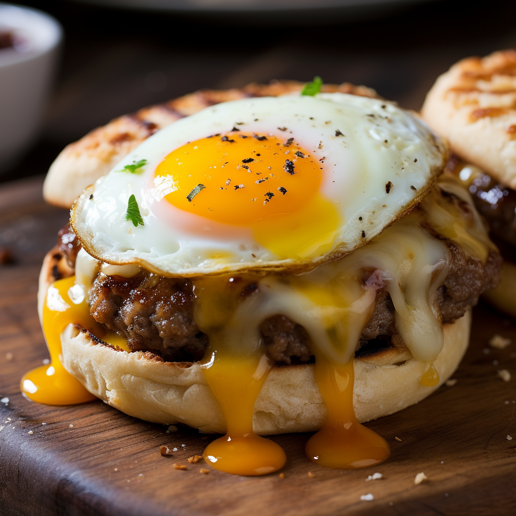 Breakfast sandwich with egg, sausage, and cheese