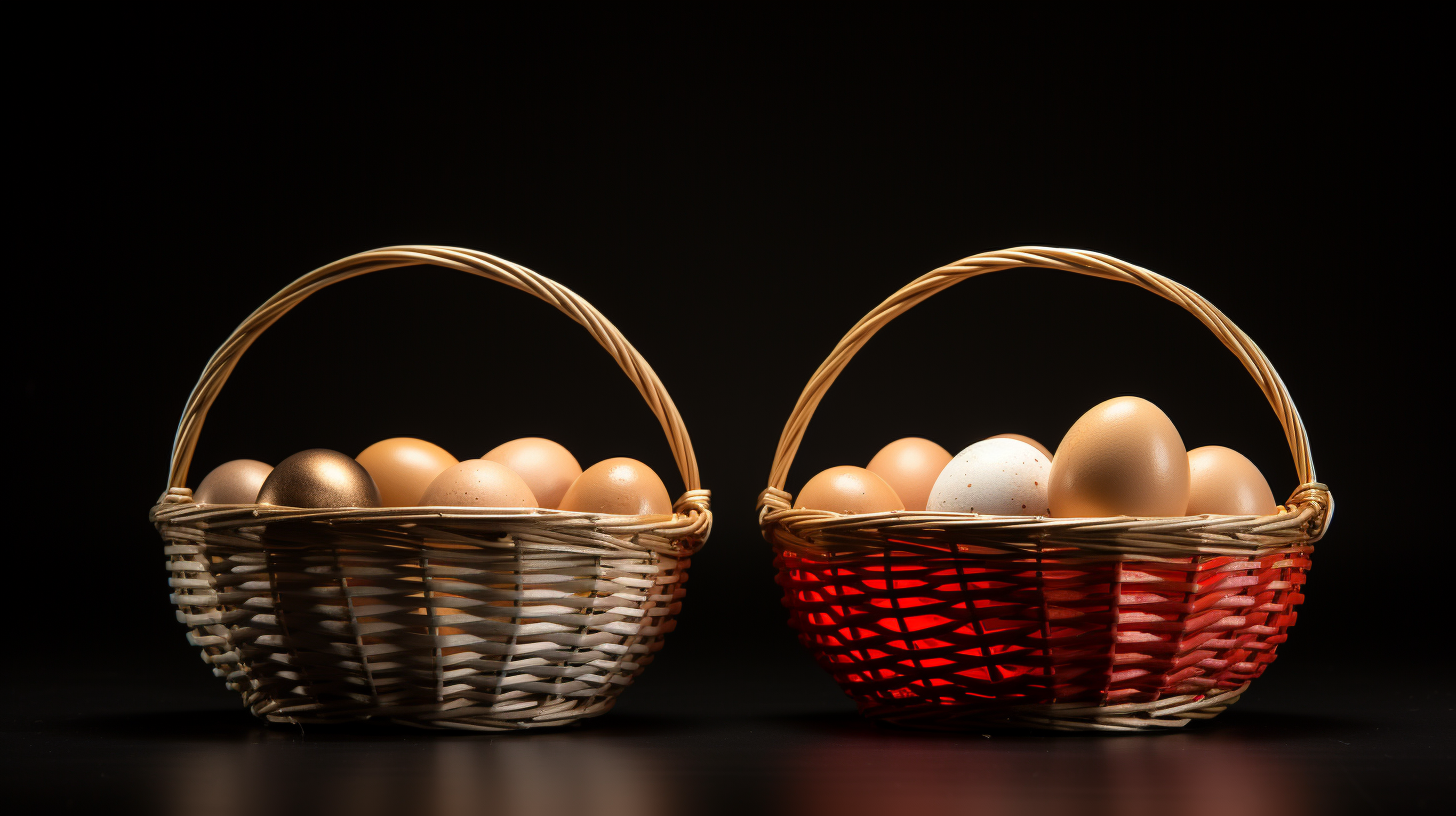 Two empty baskets with eggs