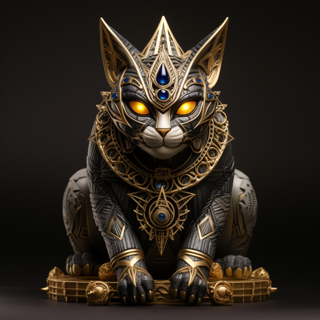 Egyptian Cat Pharaoh with Jewels Inside Pyramid