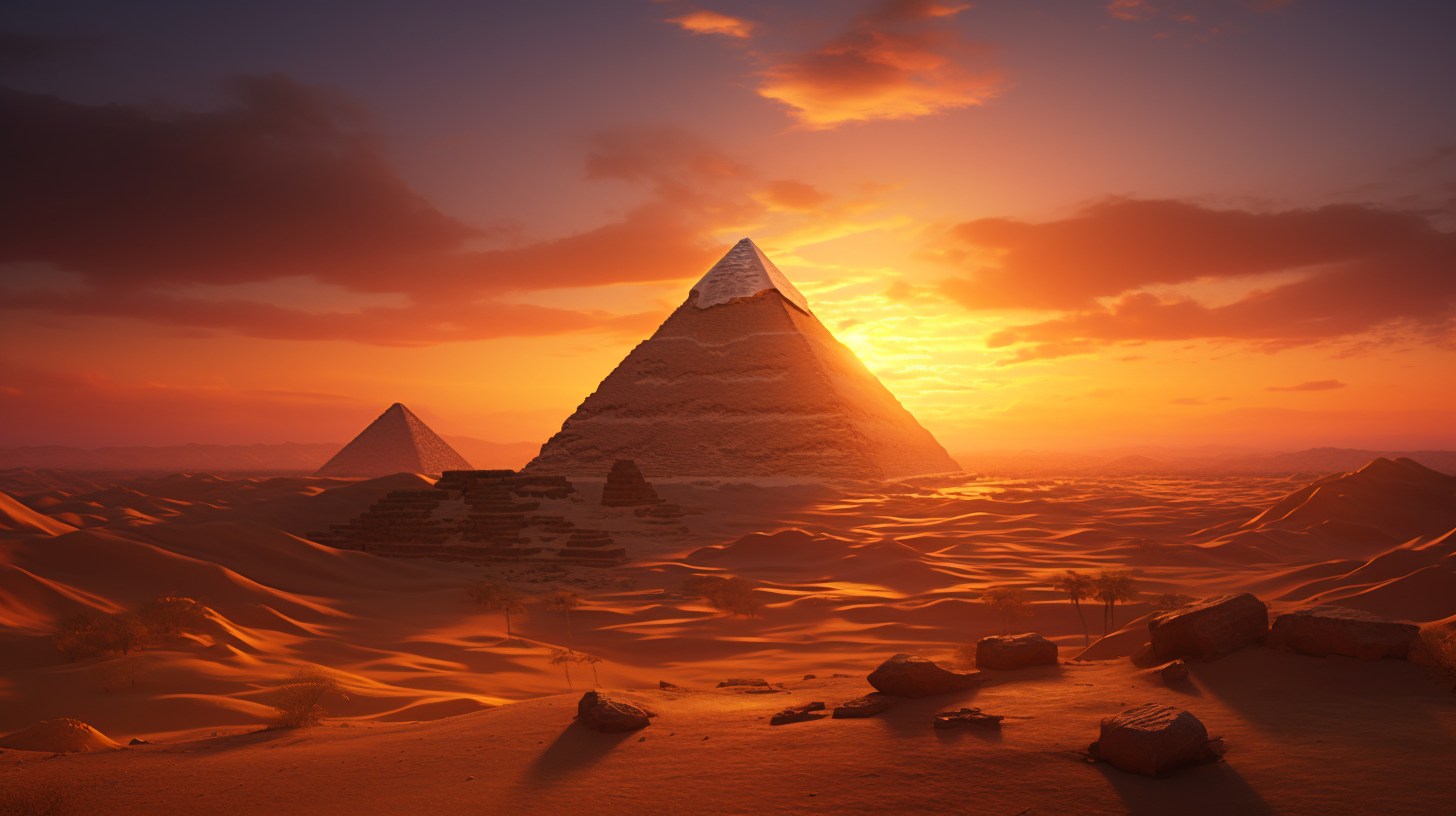 Egyptian desert sunrise pyramids sphinx