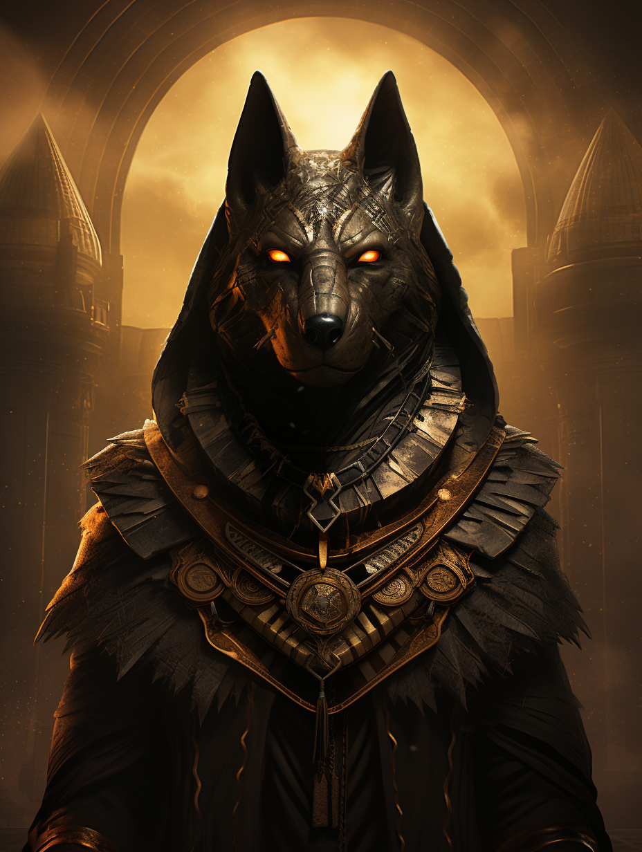 Egyptian God Anubis with Pyramids