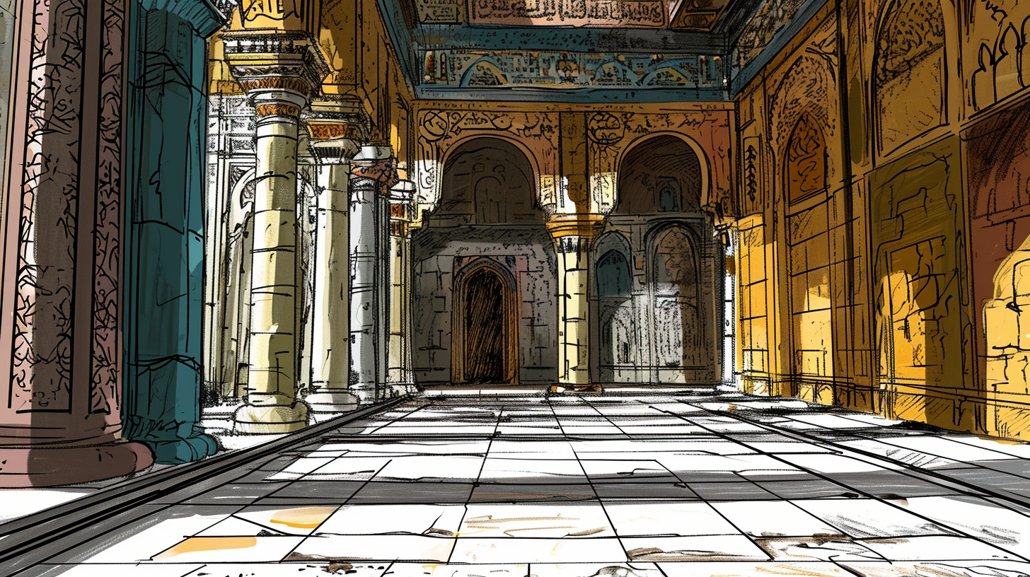 Egyptian Islamic Palace Interior Comic Book Drawing