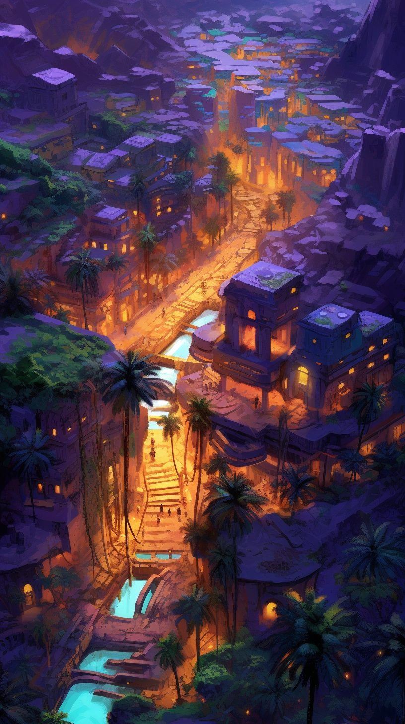 Stunning Egyptian landscape with vibrant neon lights