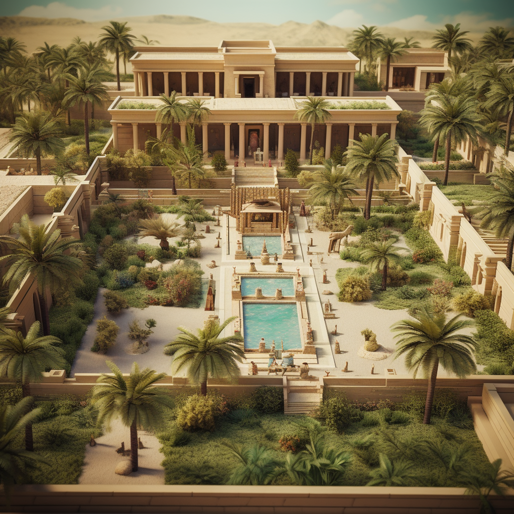 Beautifully preserved ancient Egyptian palace in a garden