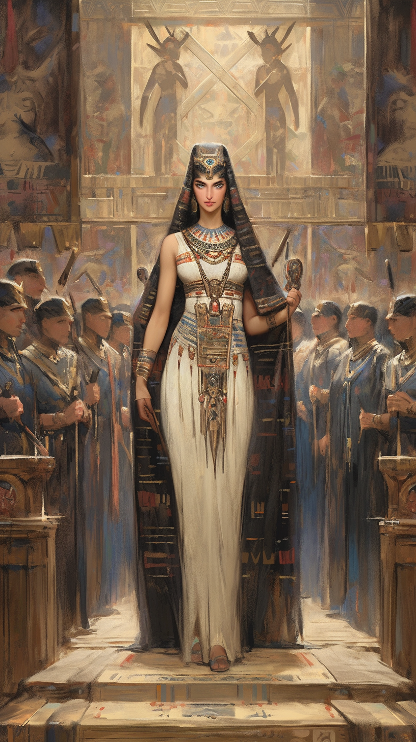 Cleopatra in Egyptian palace morning scene