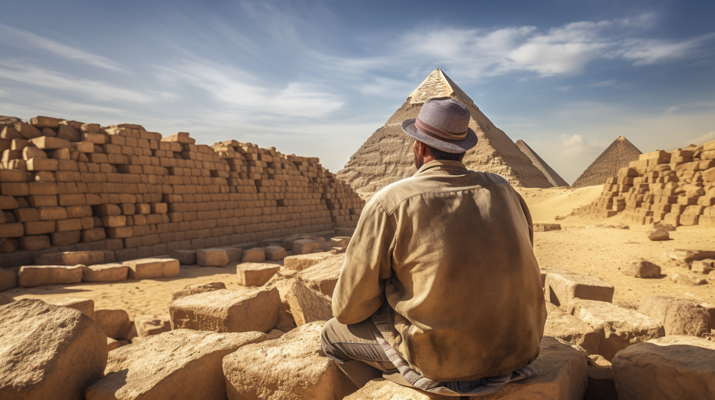 Egyptian Pharaoh Observing Pyramids Being Built