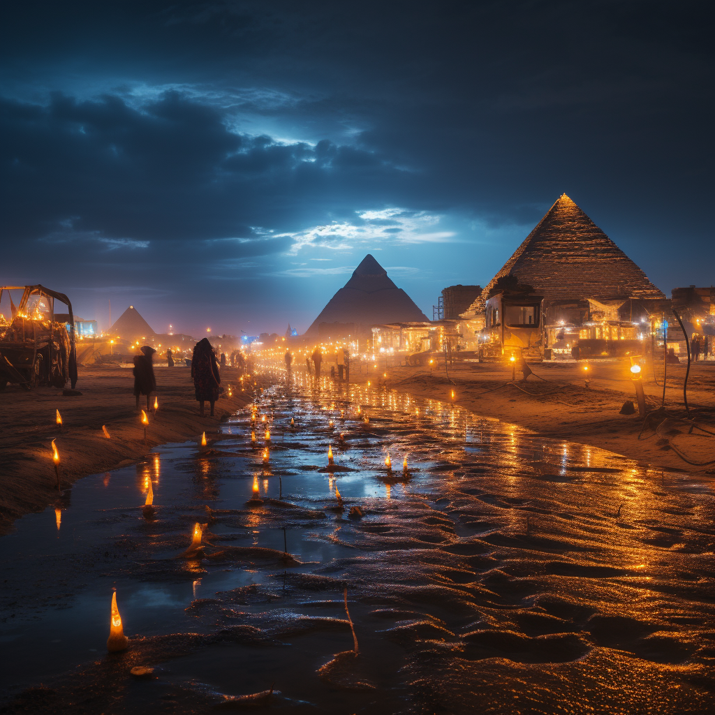 Beautiful Egyptian Pyramids at Nightfall