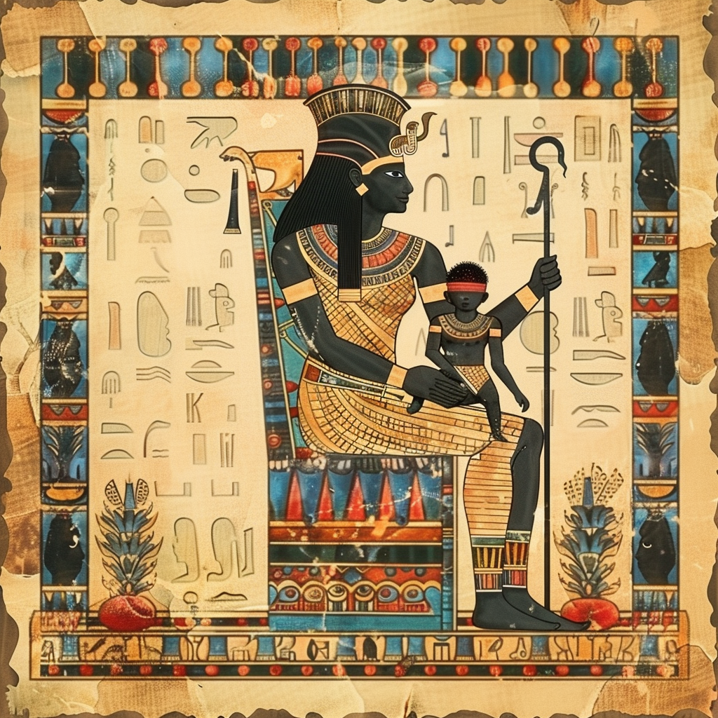 Black African Egyptian Queen Mother and Child Illustration