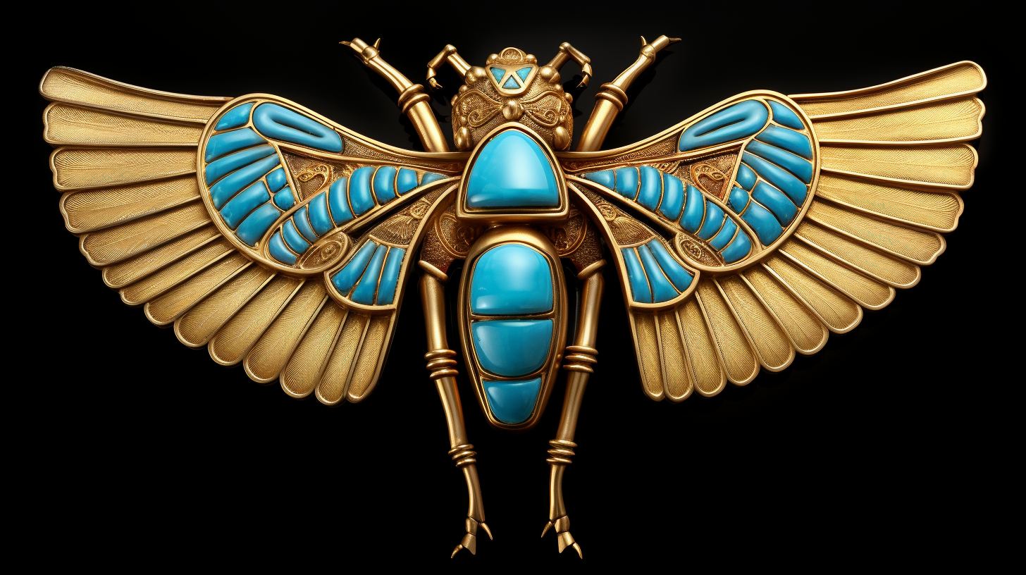 Blue Egyptian Scarab with Spread Wings