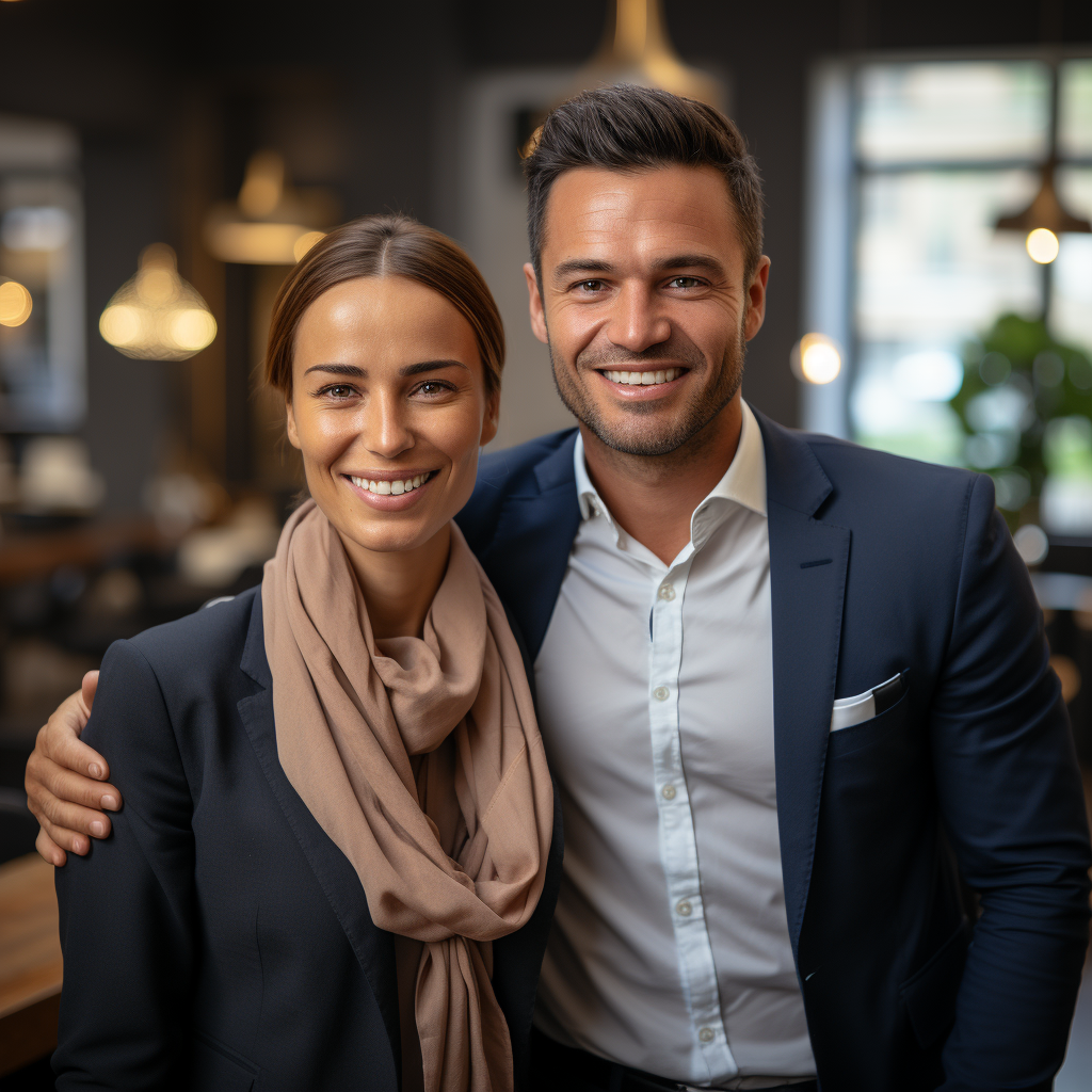 Smiling Egyptian Businessman and Woman with Hijab