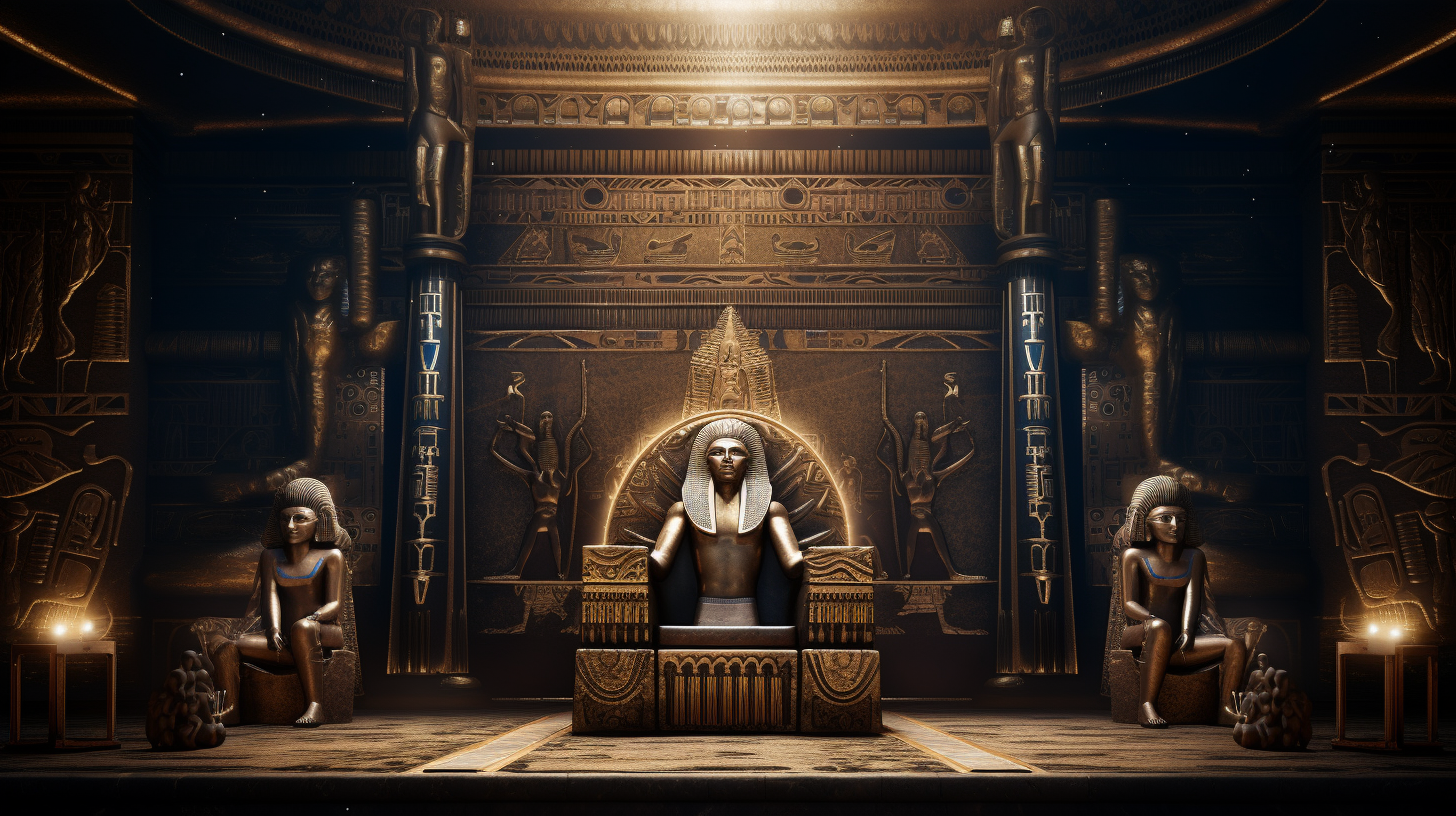 Egyptian Pharaoh King on Decorated Golden Throne
