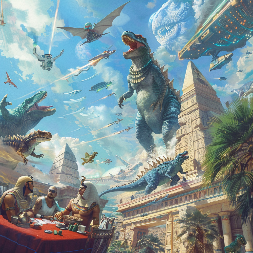 Flying Sphinxes, Dinosaurs, Egyptian Playing Poker