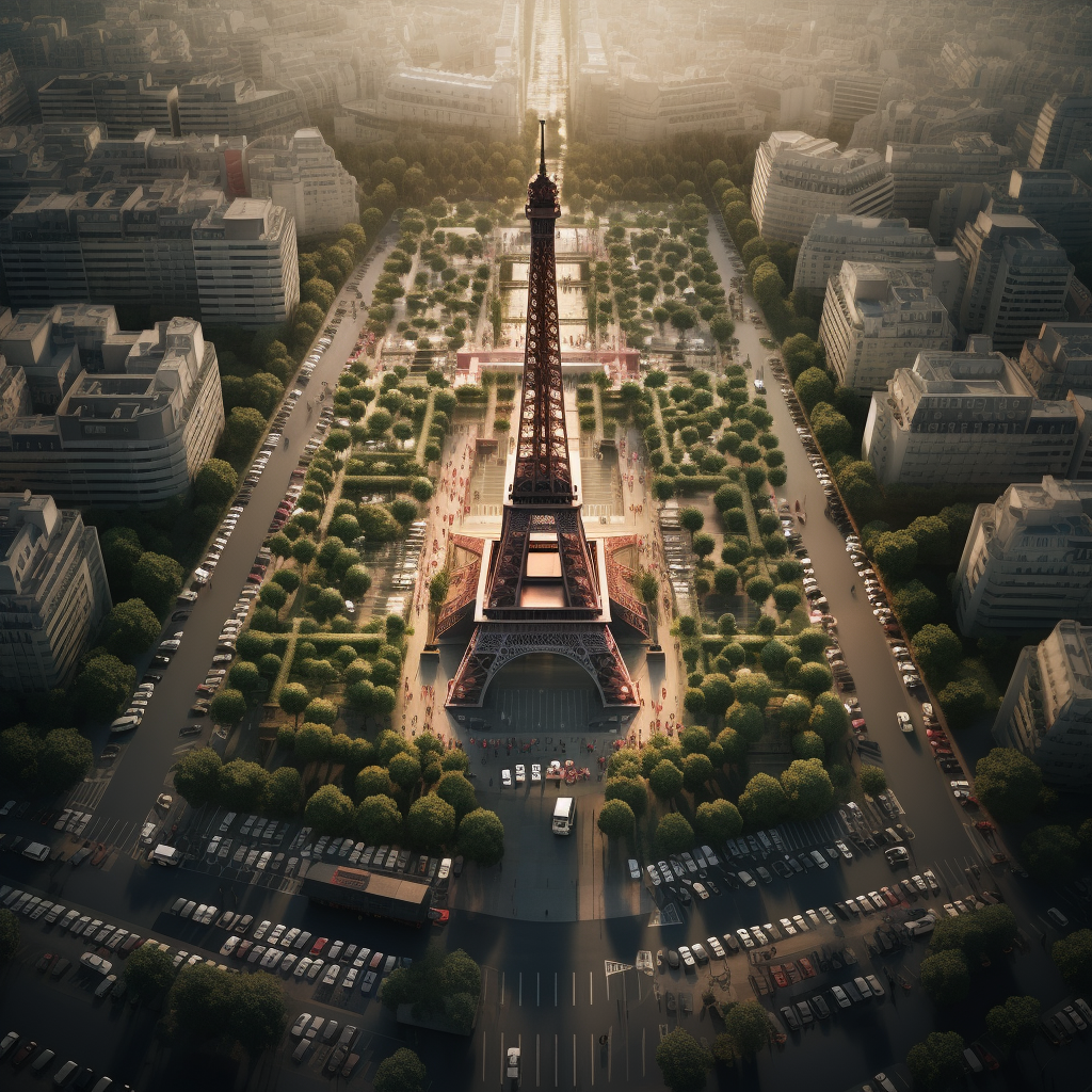 Eifel Tower surrounded by parking lots