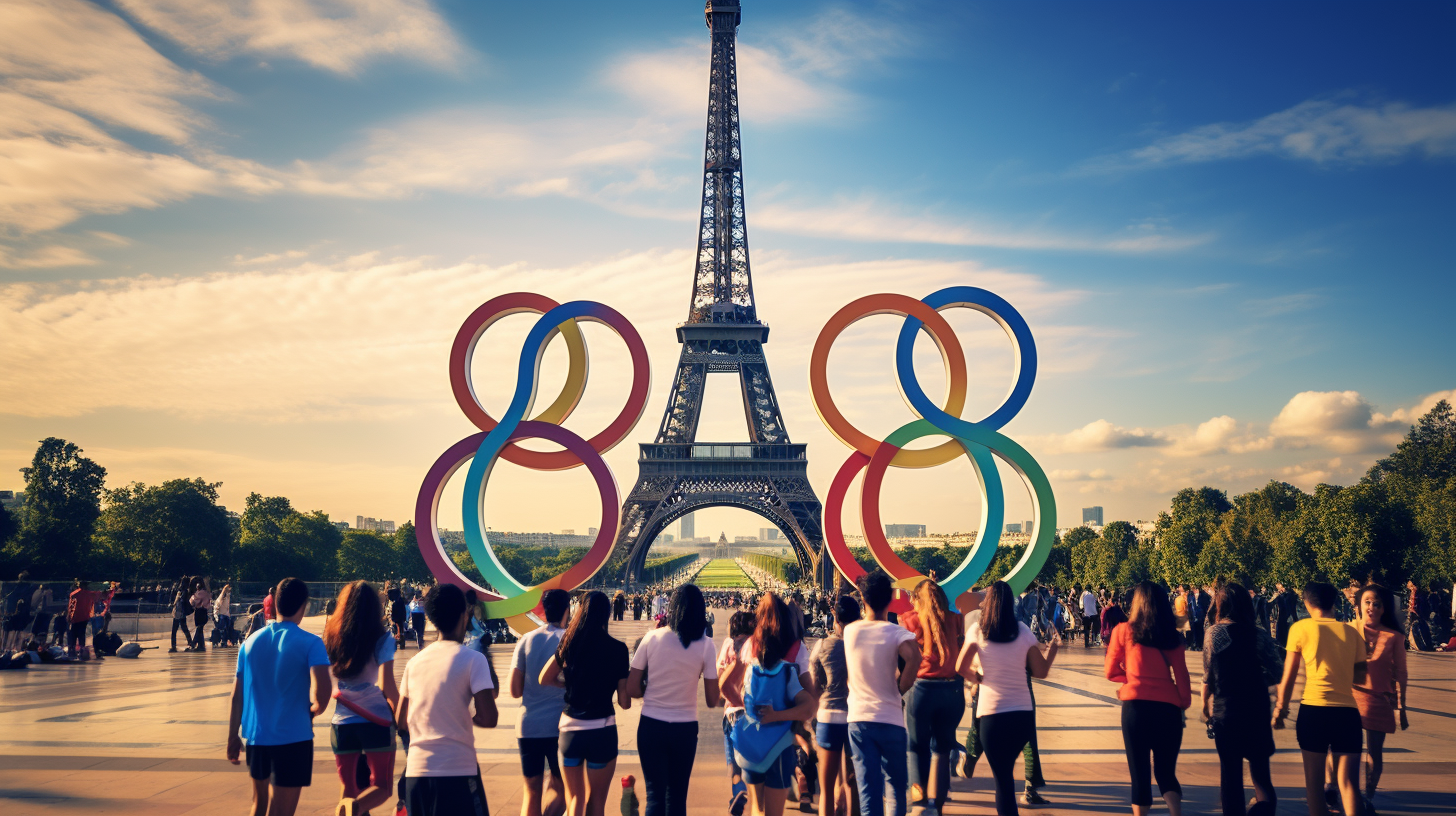 Eifel Tower in Paris with Olympic Game Athletes