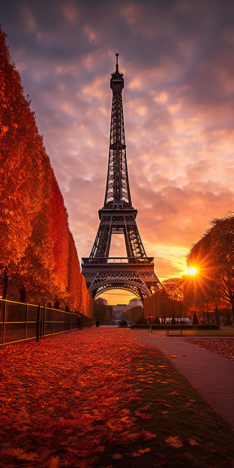 Vibrant Eiffel Tower Sunset in Autumn