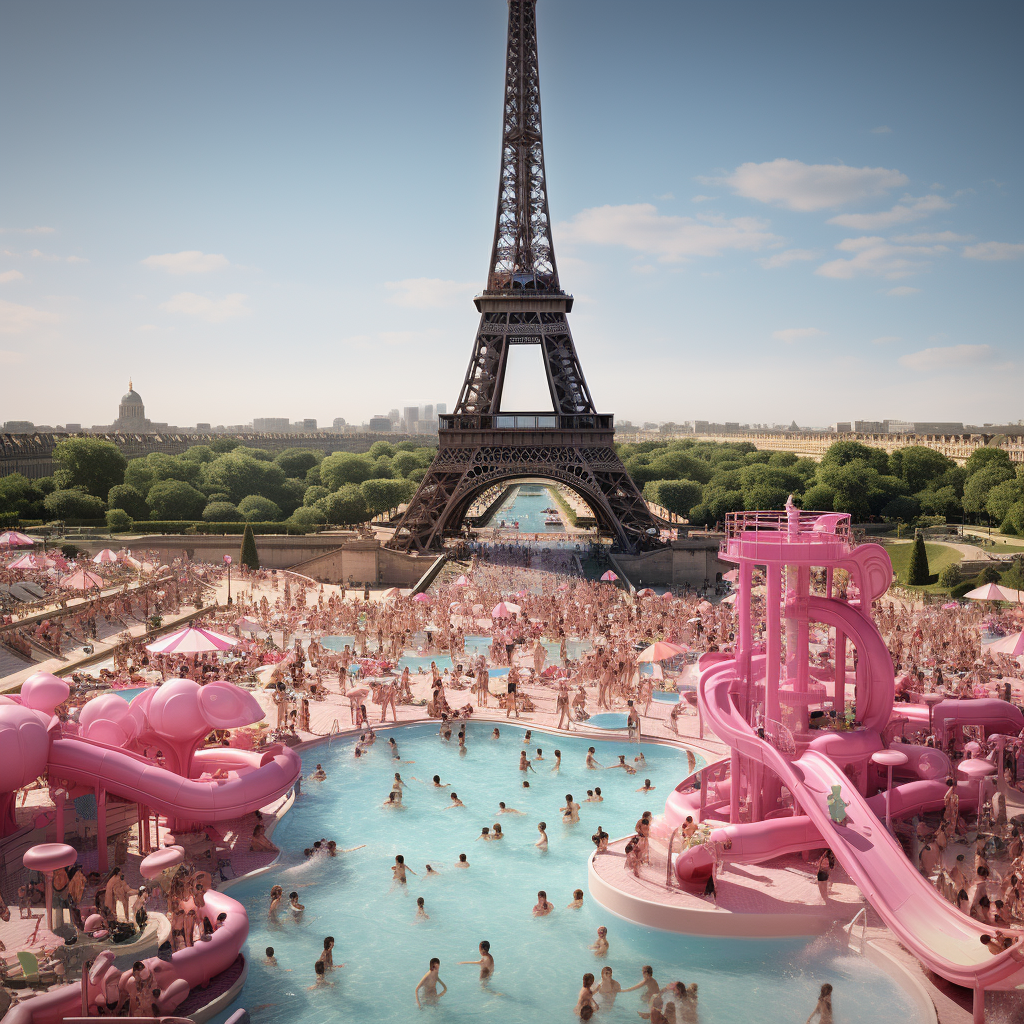 Eiffel Tower Pool Party with Pink Slides