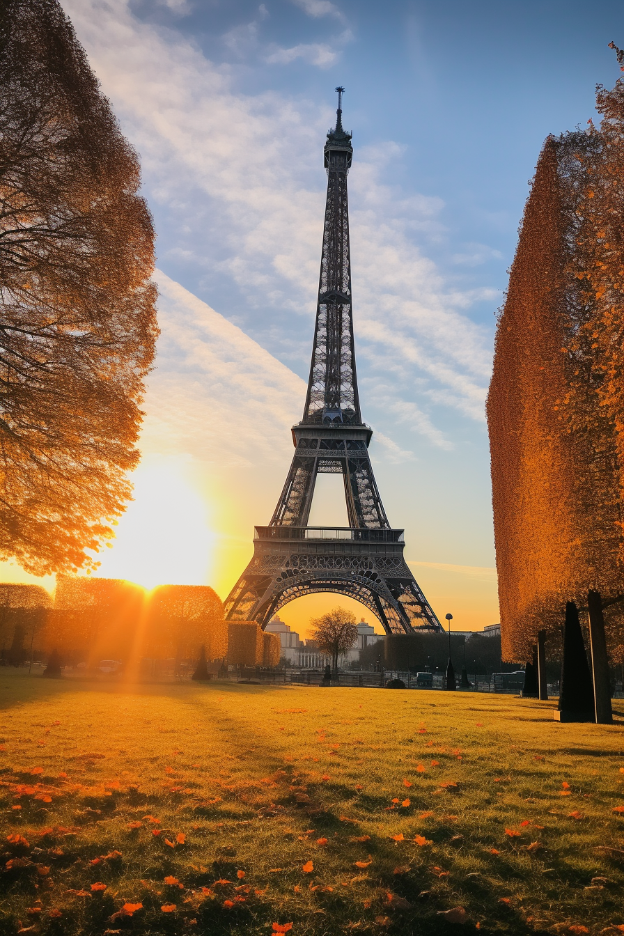 Beautiful Eiffel Tower sunset in autumn