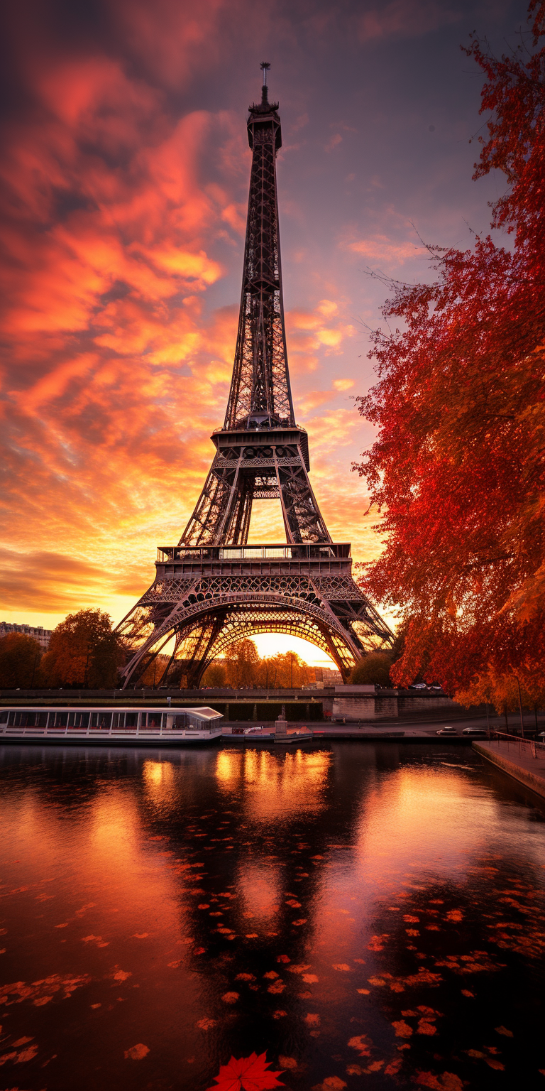 Eiffel Tower at autumn sunset