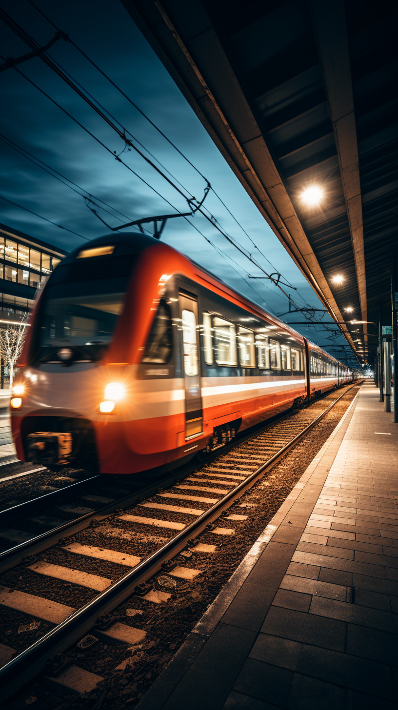 Night shot of moving NS train at Eindhoven train station