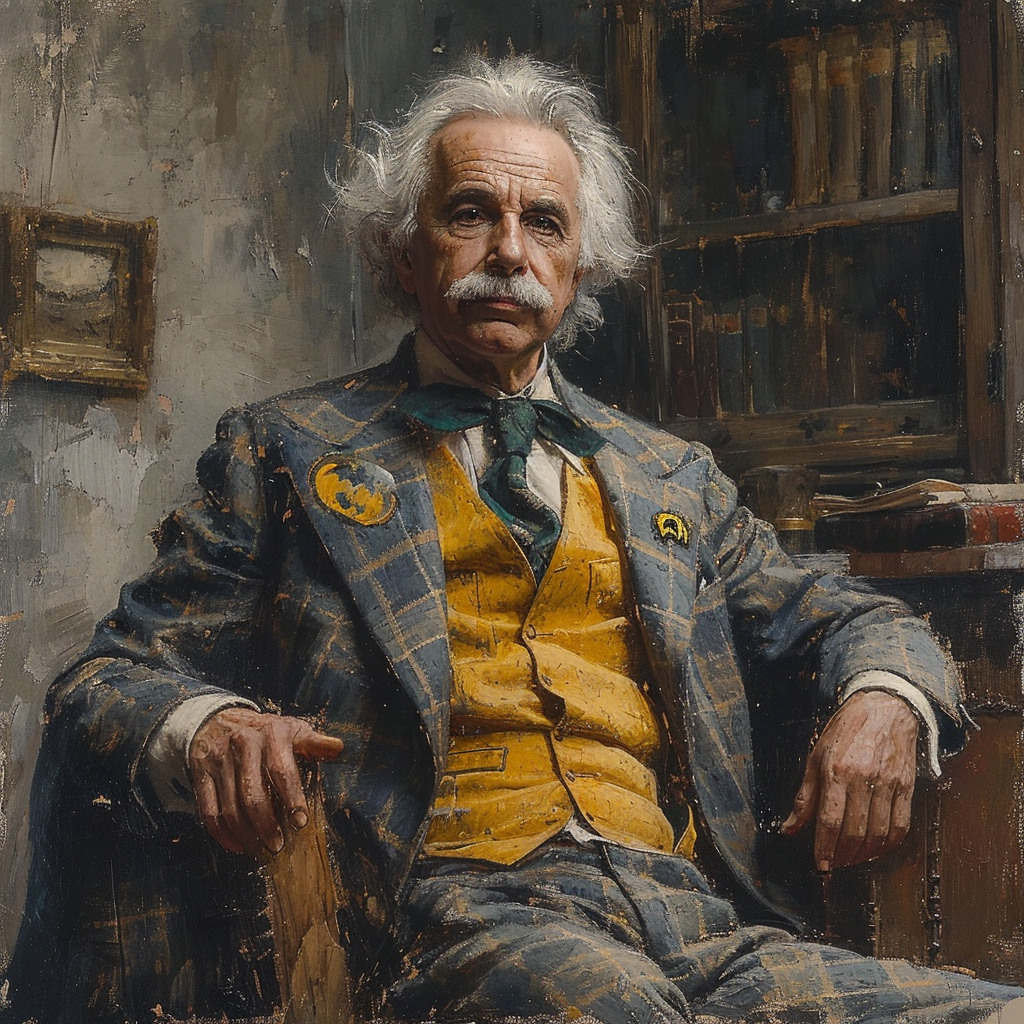 Albert Einstein in Batman outfit