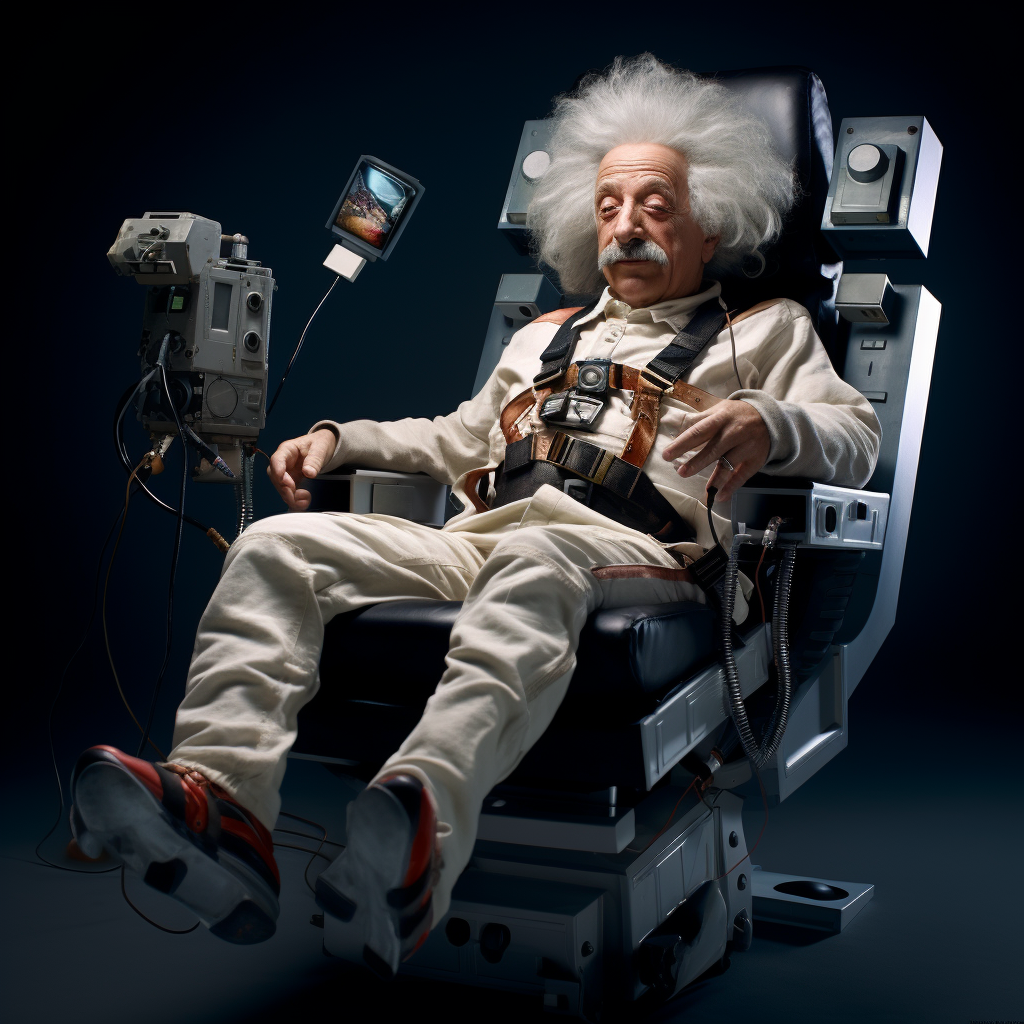 Albert Einstein in Jetpack-Powered Recliner