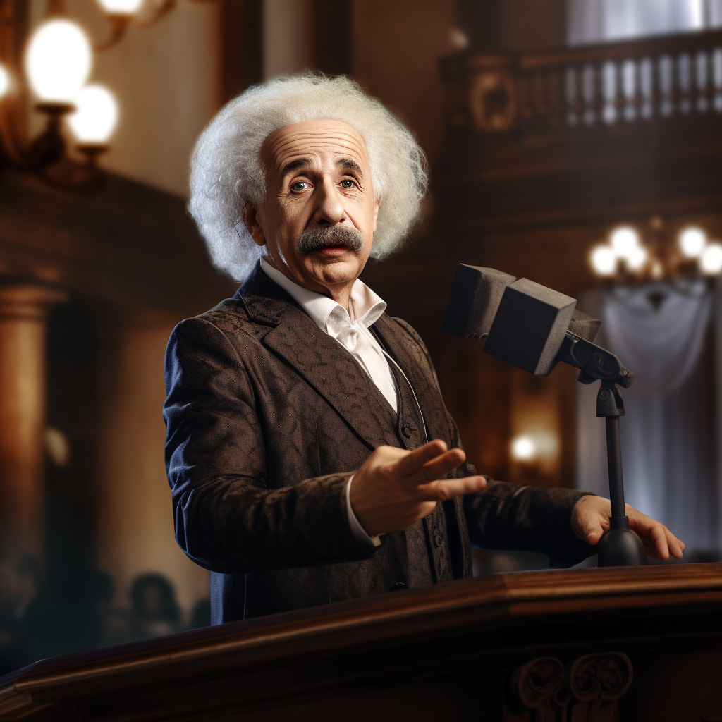 Real-life AI avatar Einstein giving speech