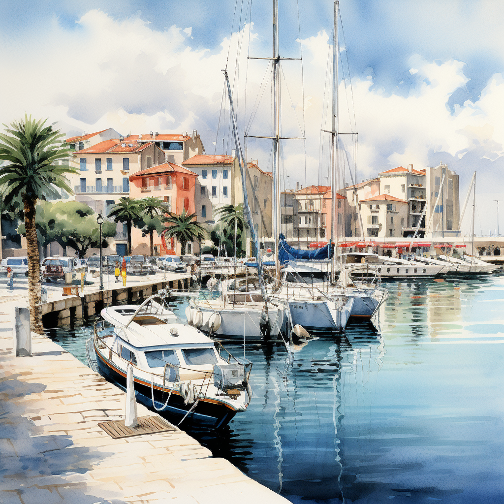 Eizin Suzuki style Toulon Port illustration