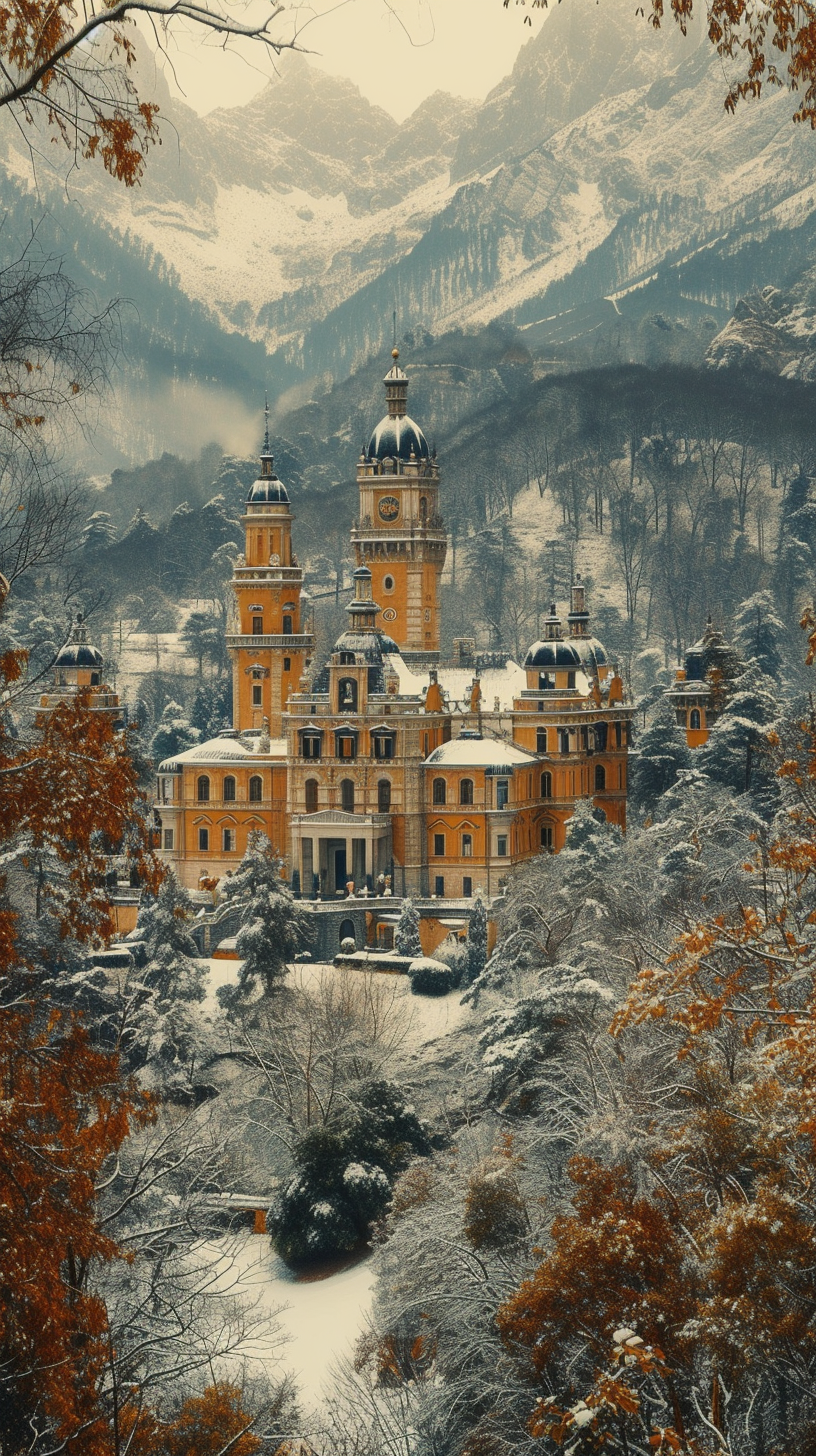 El Escorial Palace in Snowy Landscape