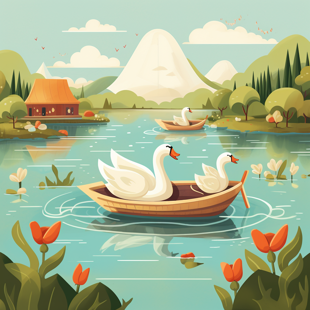 Illustration of swan-shaped paddle boats on El Estero Lake