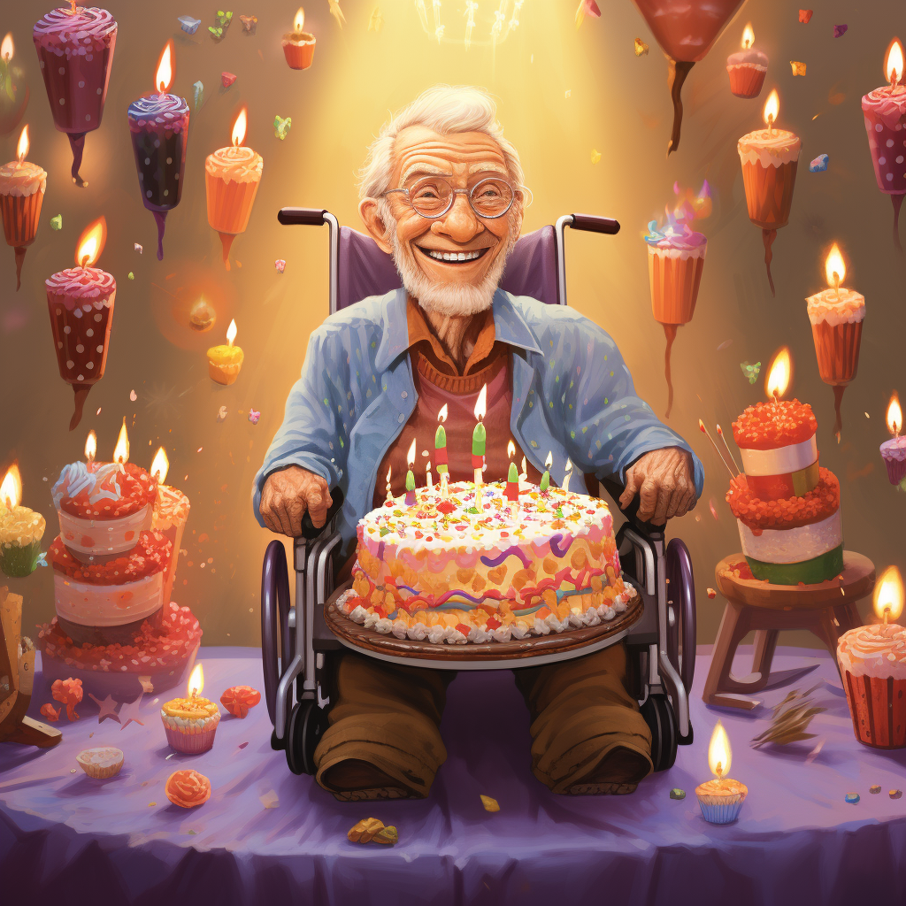 Elderly Smiling Person with Party Cake Candles