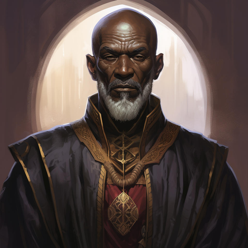 Elder Elf with Dark Skin and Priest Robes