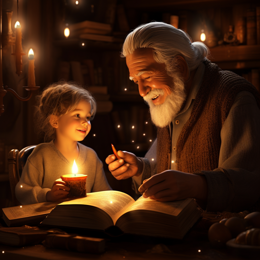 Elder storytelling with mesmerized child