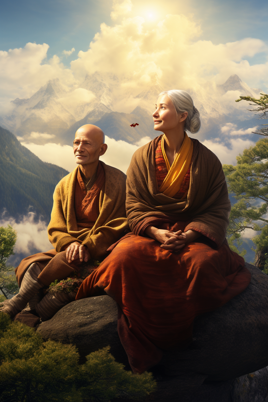 Elderly couple meditating for good mental health.