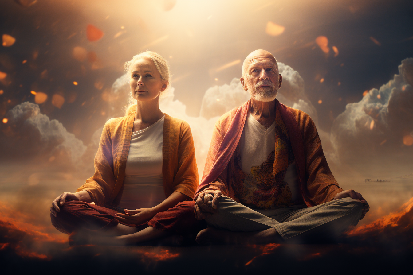 Elderly couple practicing mindful meditation