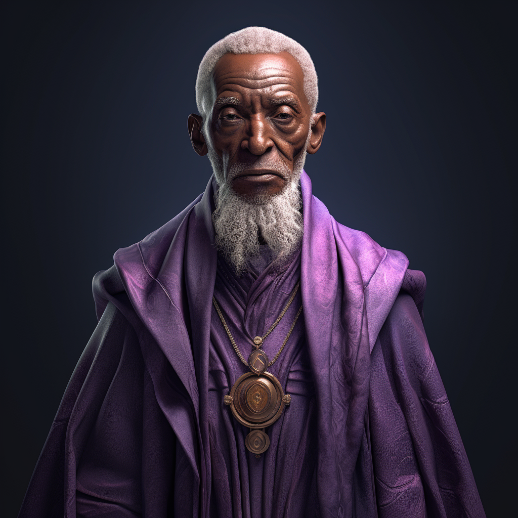 Elderly Elf Male Dark Skin Purple Priest Robes