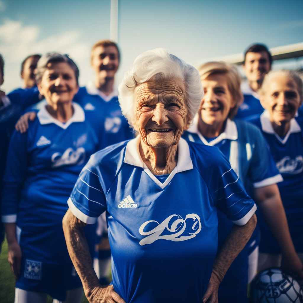 Elderly female football team in stadium